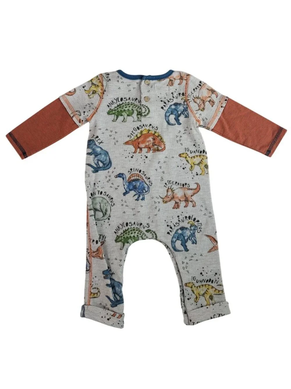 Mud Pie Dinosaur Thermal One Piece Sleeper Romper Multi 3-6M Long Sleeve Snaps